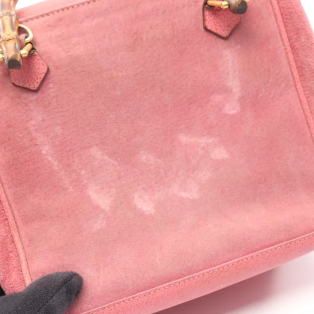 Gucci Bamboo Handbag Suede Leather Pink - Picture 5 of 8